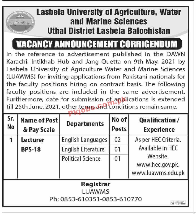 Jobs in Lasbela University of Agriculture