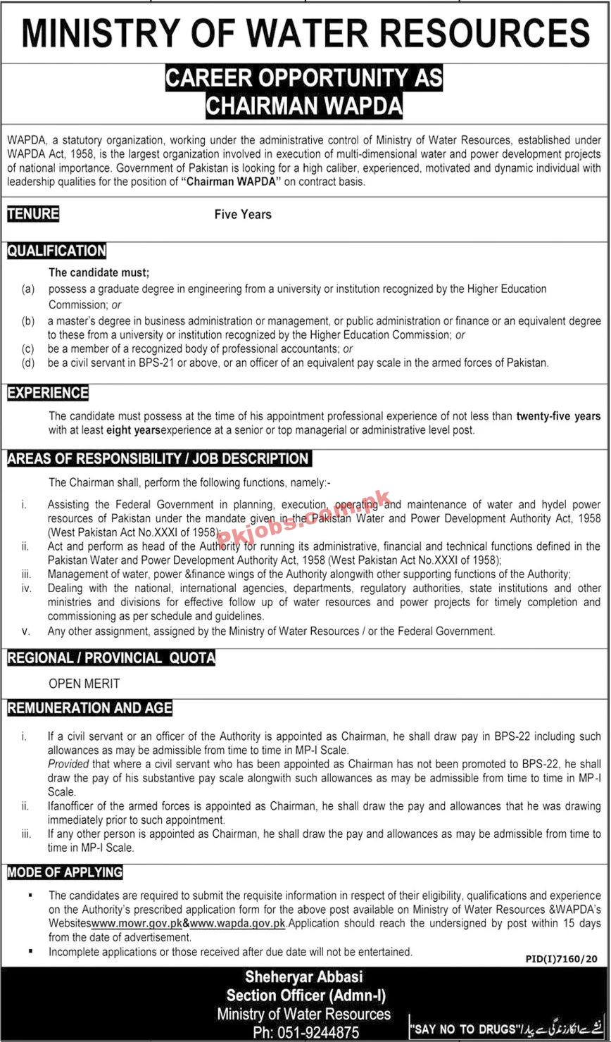 Jobs in Ministry of Water Resources WAPDA