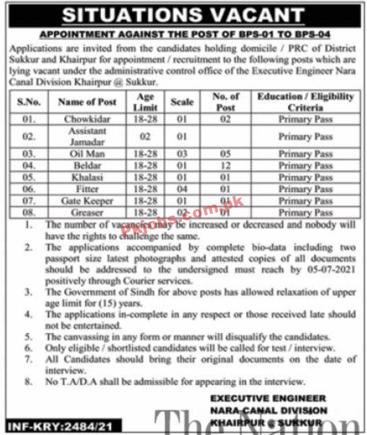 Jobs in NARA Canal Division Khairpur