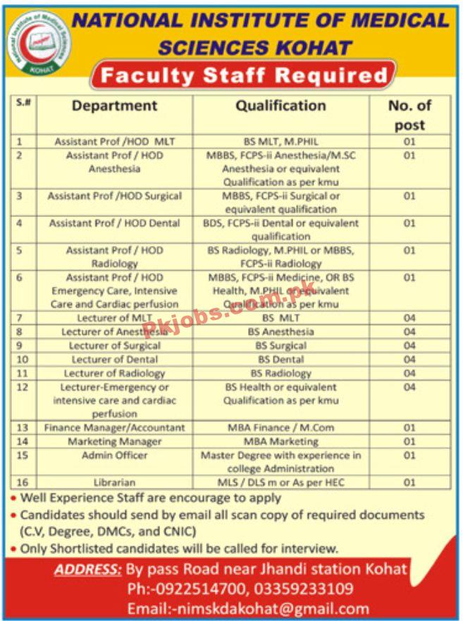 Jobs in National Institute of Medical Sciences Kohat