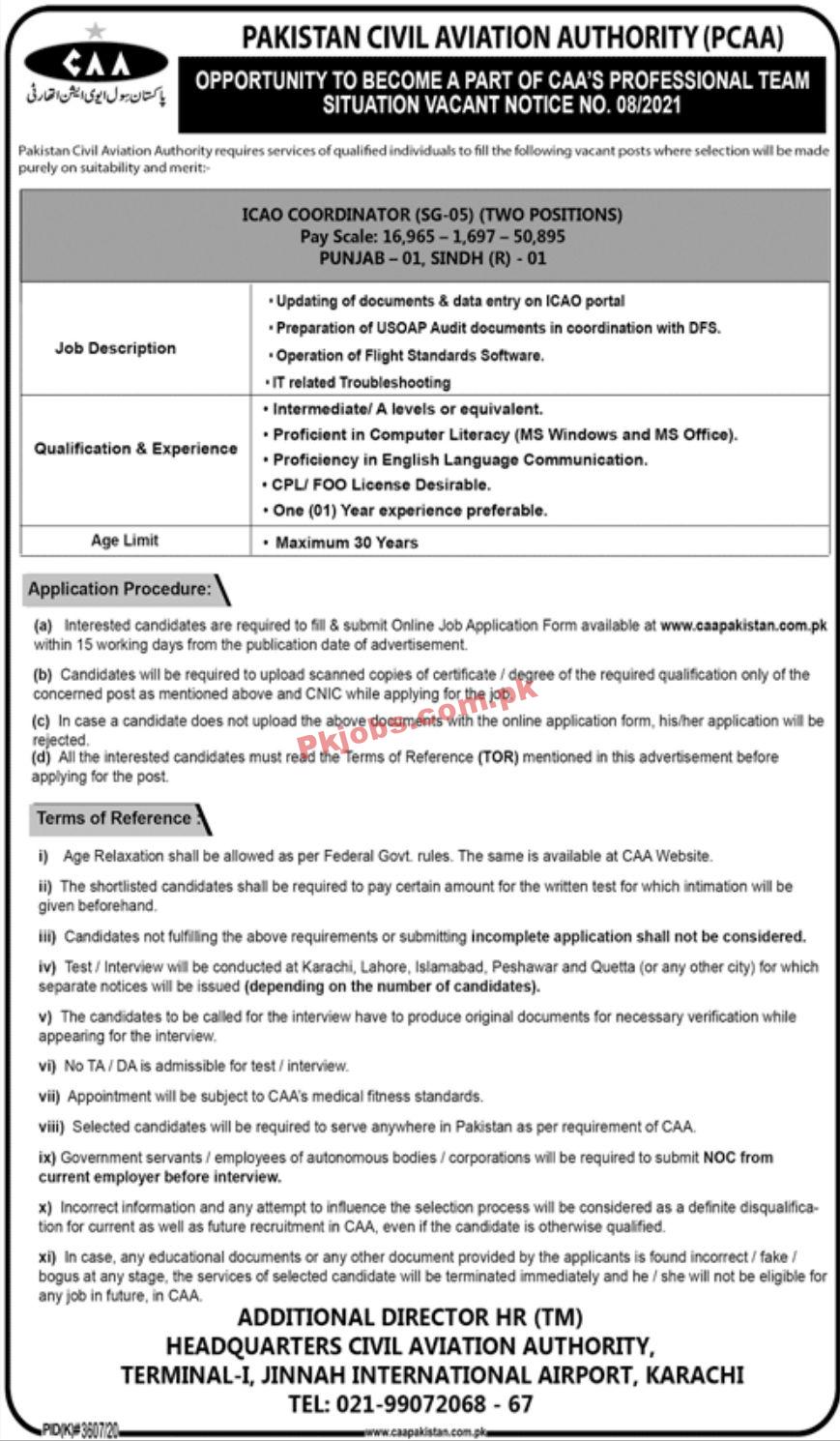 Jobs in Pakistan Civil Aviation Authority (PCAA)