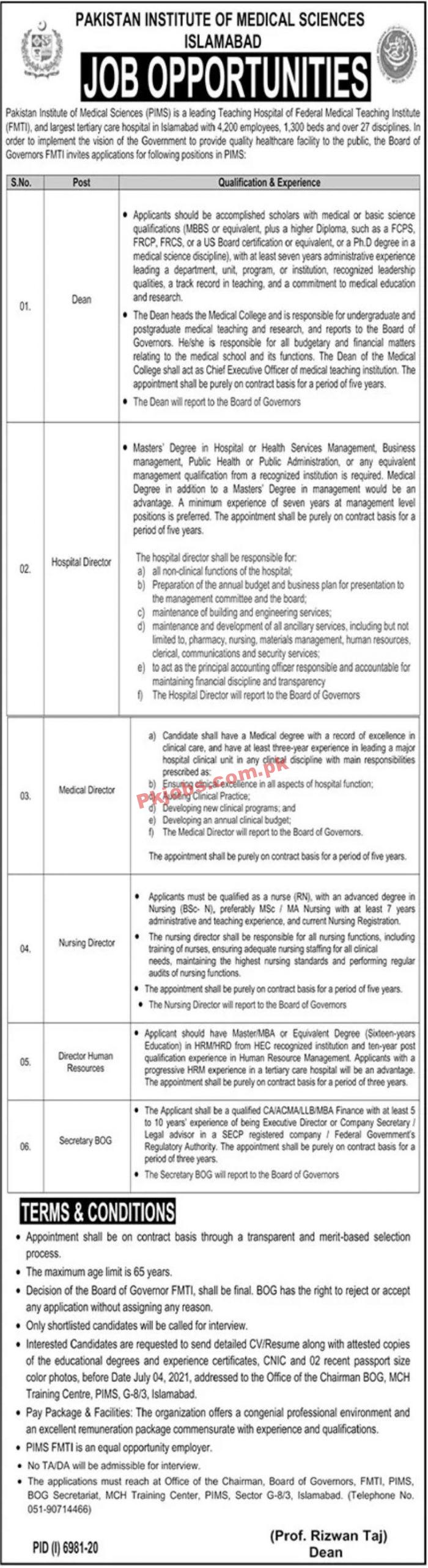 Jobs in Pakistan Institute of Medical Sciences PIMS