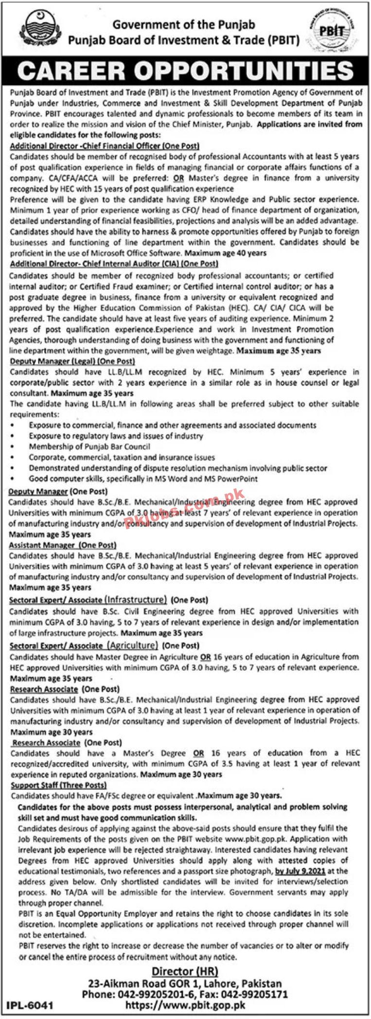 Jobs in Punjab Board of Investment & Trade PBIT