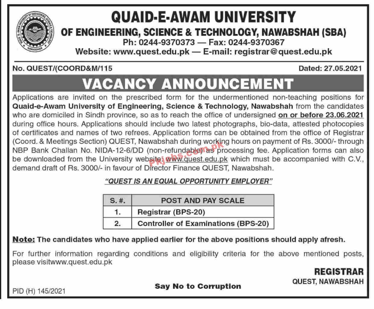 Jobs in Quaid-e-Awam University of Engineering Science & Technology Nawabshah