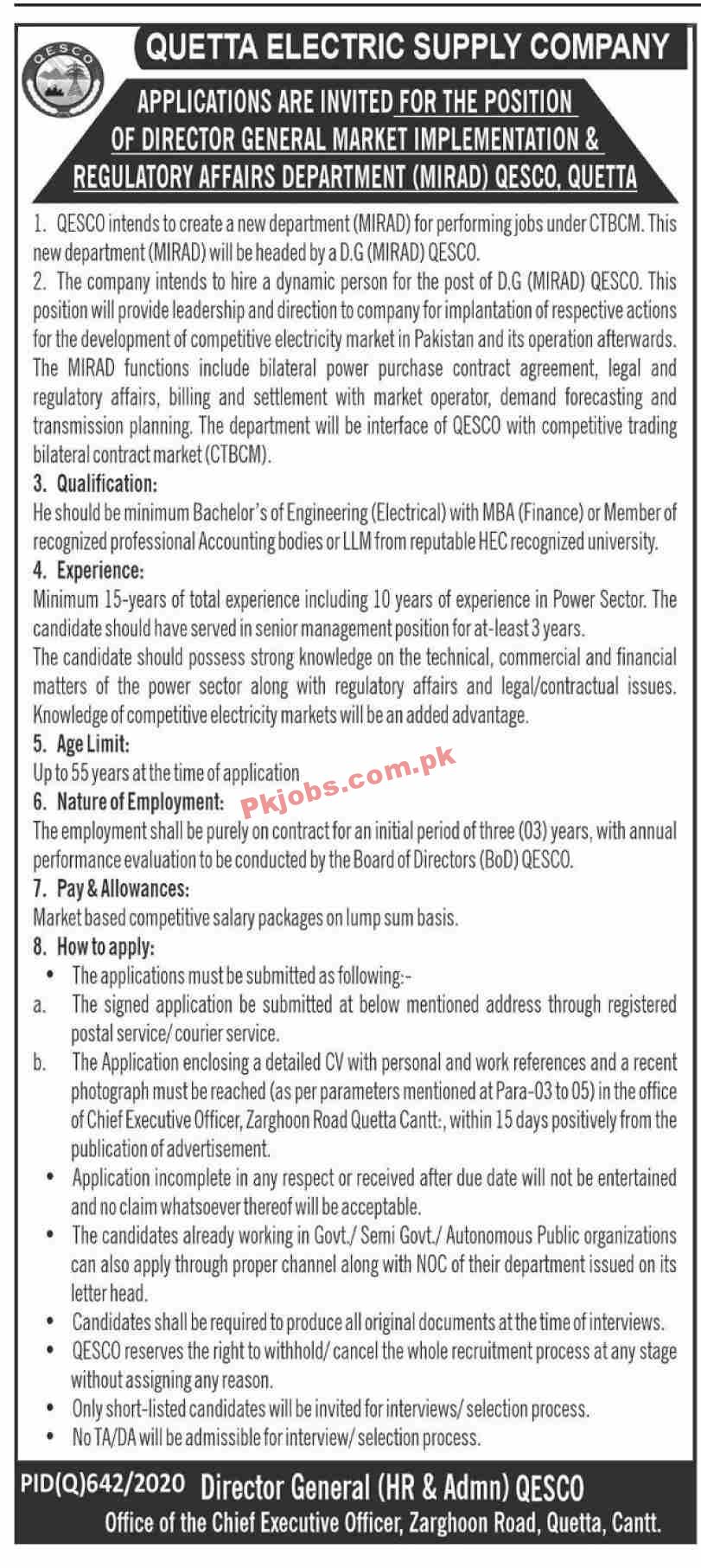 Jobs in Quetta Electric Supply Company QESCO