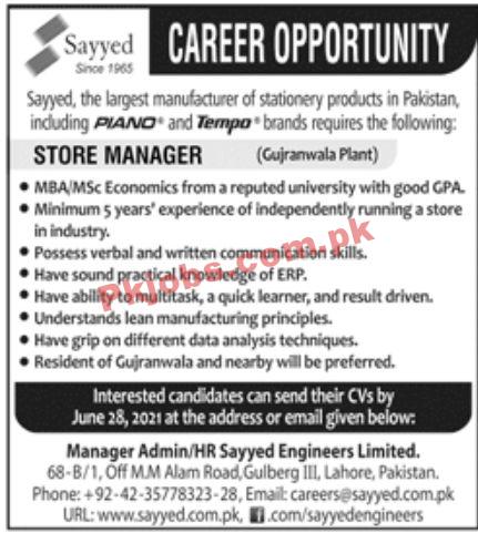 Jobs in Sayyed Largest Manufacturer of Stationery Products in Pakistan