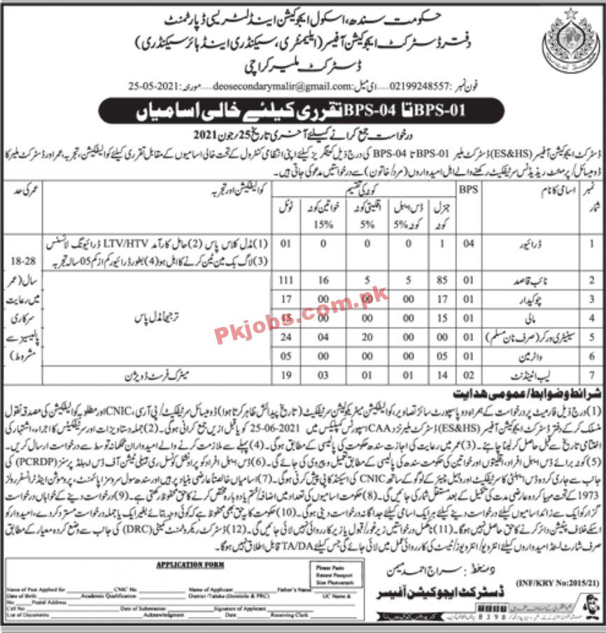 Jobs in School Education & Literacy Department Malir Karachi