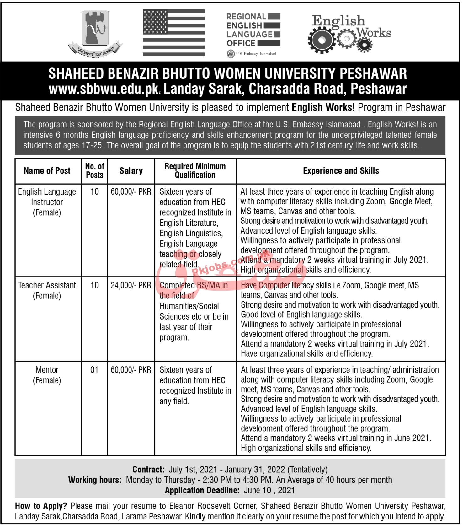 Jobs in Shaheed Benazir Bhutto Women University SBBWU