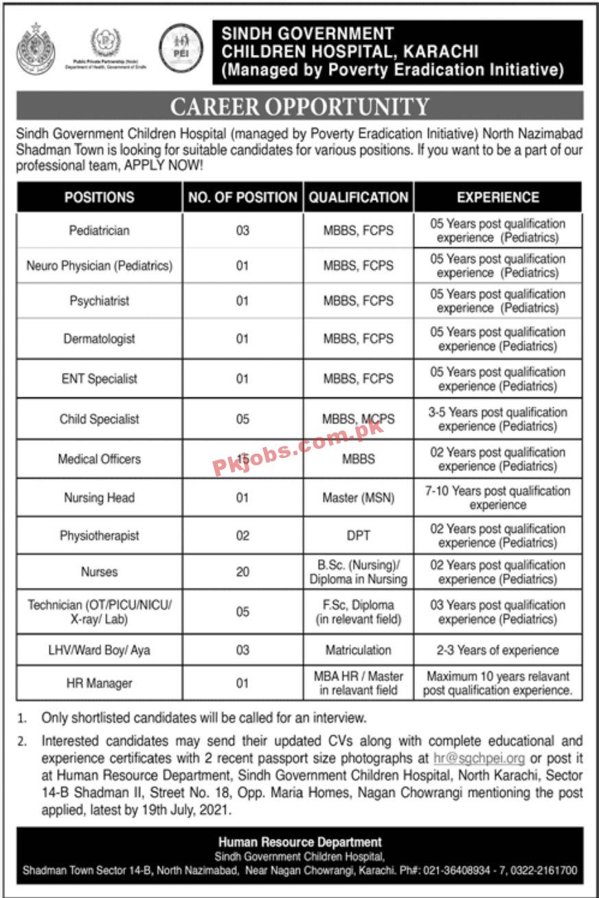 Jobs in Sindh Government Children Hospital Karachi