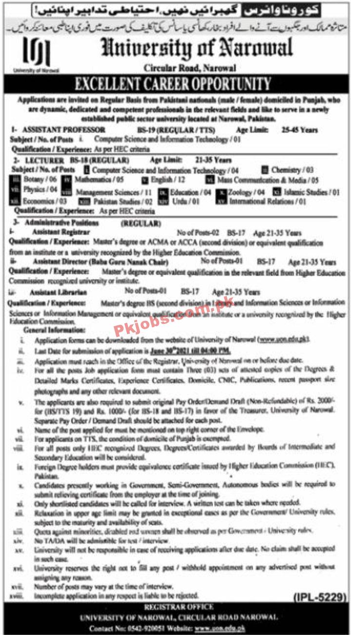 Jobs in University of Narowal