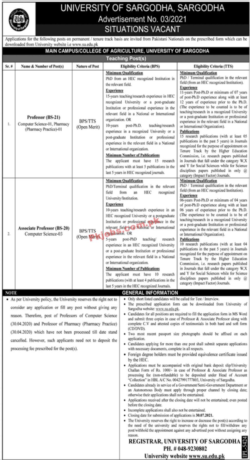 Jobs in University of Sargodha