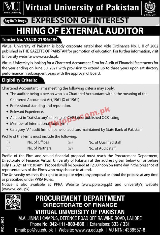 Jobs in Virtual University VU of Pakistan