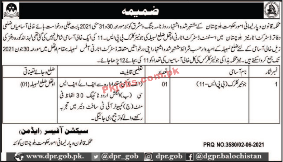 Law & Parliamentary Affairs Department Management PK Jobs 2021