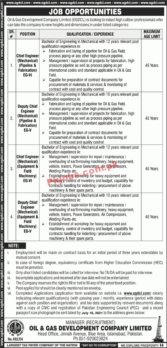 Oil & Gas Development Company Limited (OGDCL) Management & Engineering PK Jobs 2021