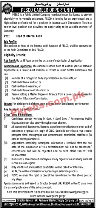 PESCO Electric Power Company Management PK Jobs 2021