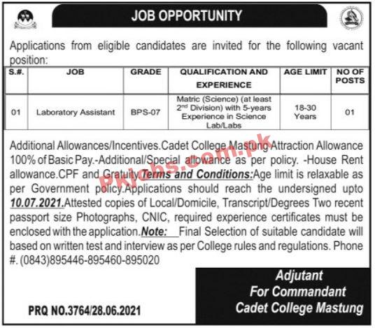 Pakistan Army Cadet College Announced PK Jobs 2021