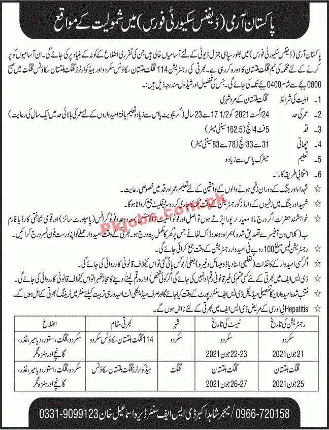 Pakistan Army Defence Security Force PK Jobs 2021