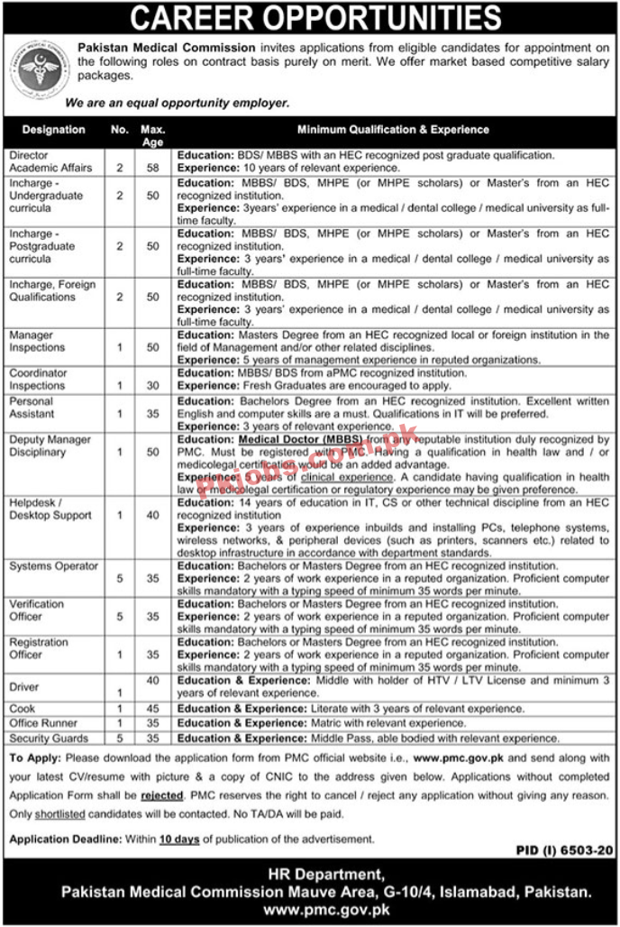 Pakistan Medical Commission (PMC) Management PK Jobs 2021