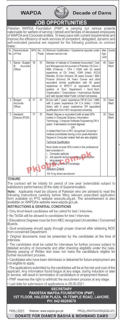 Pakistan WAPDA Foundation (PWF) Management PK Jobs 2021