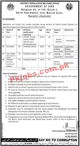 Population Welfare Department Office Management PK Jobs 2021