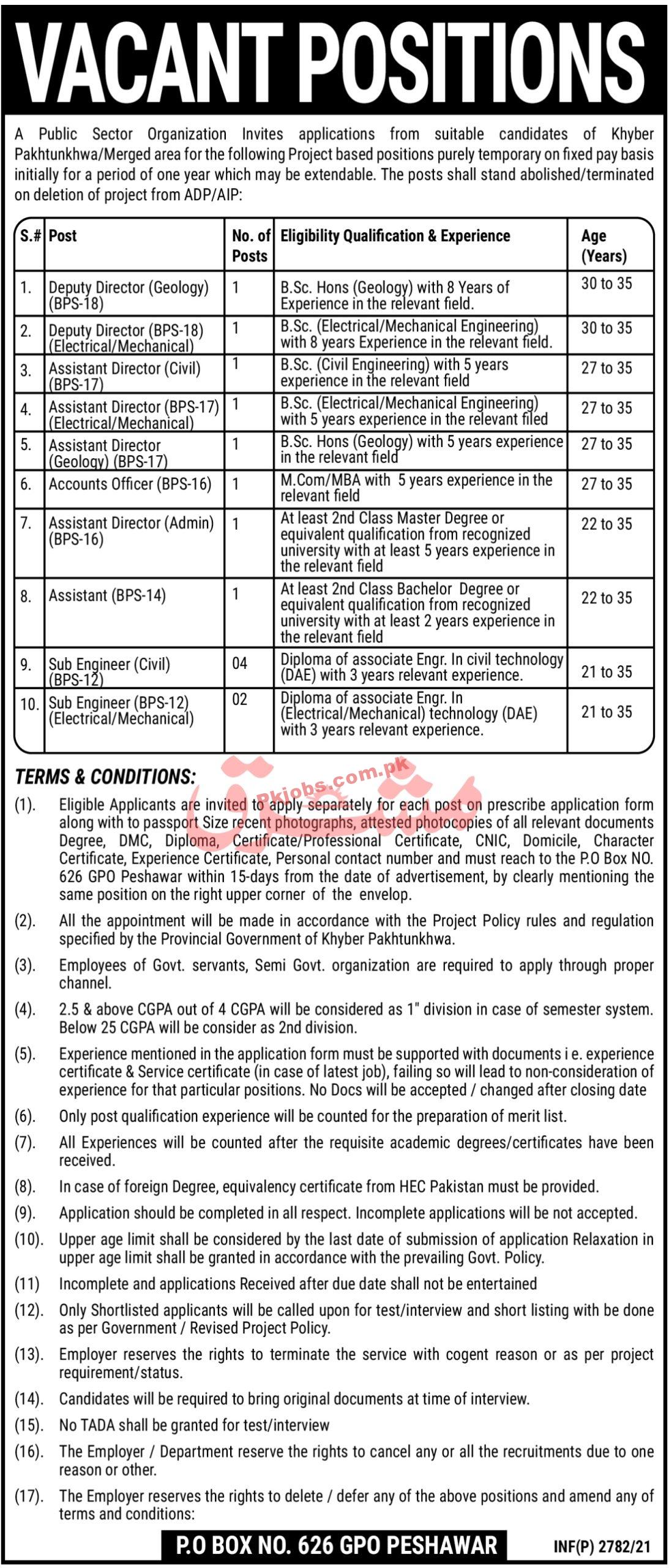 Provincial Public Sector Organization Management PK Jobs 2021