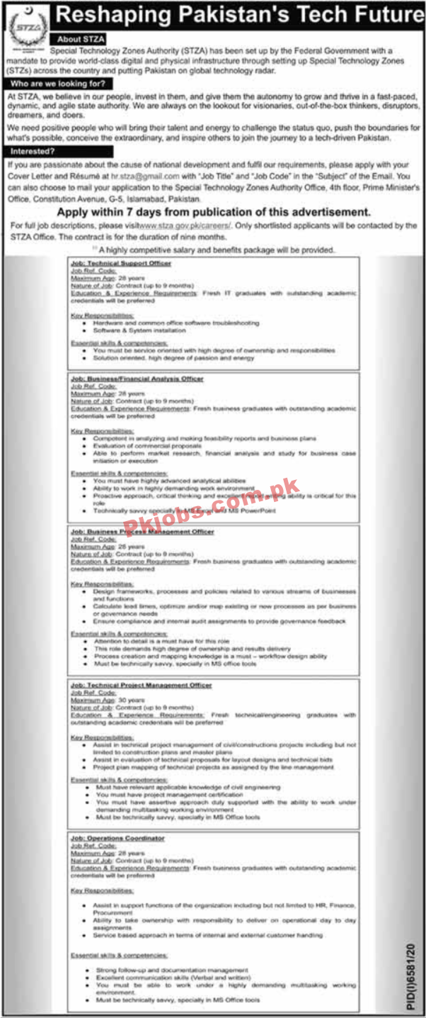 Special Technology Zones Authority (STZA) Management PK Jobs 2021