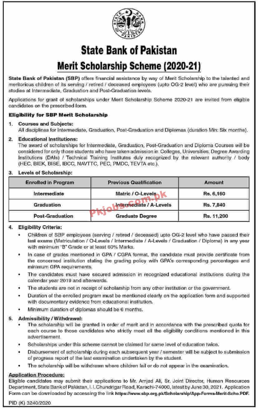 State Bank of Pakistan (SBP) Announced Scholarships 2021