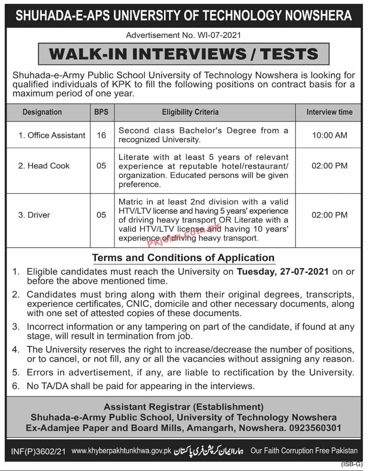 Jobs in Shuhada-e-APS University of Technology Nowshera