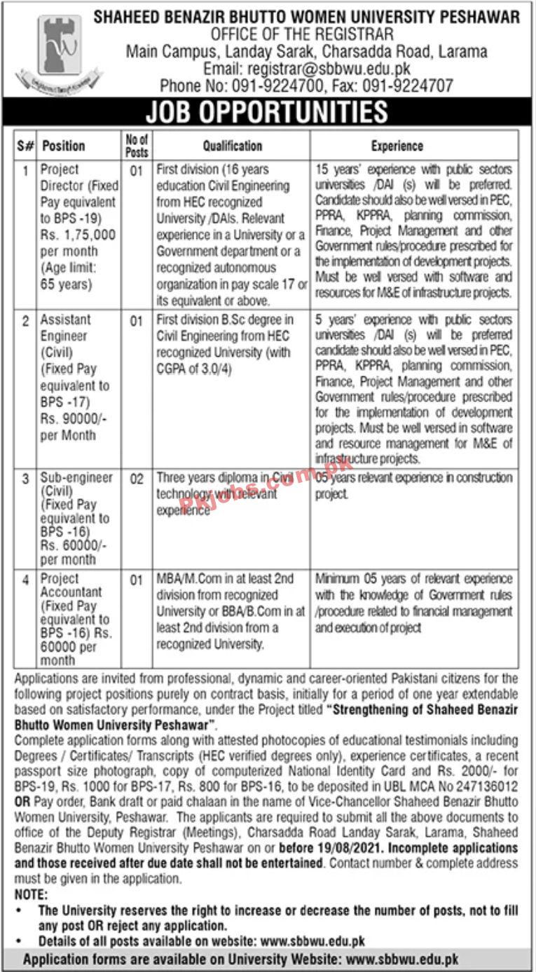 Jobs in Shaheed Benazir Bhutto Women University Peshawar