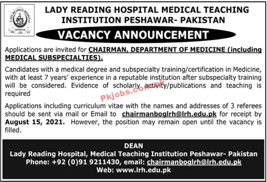 Jobs in Lady Reading Hospital Medical Teaching Institution Peshawar Pakistan