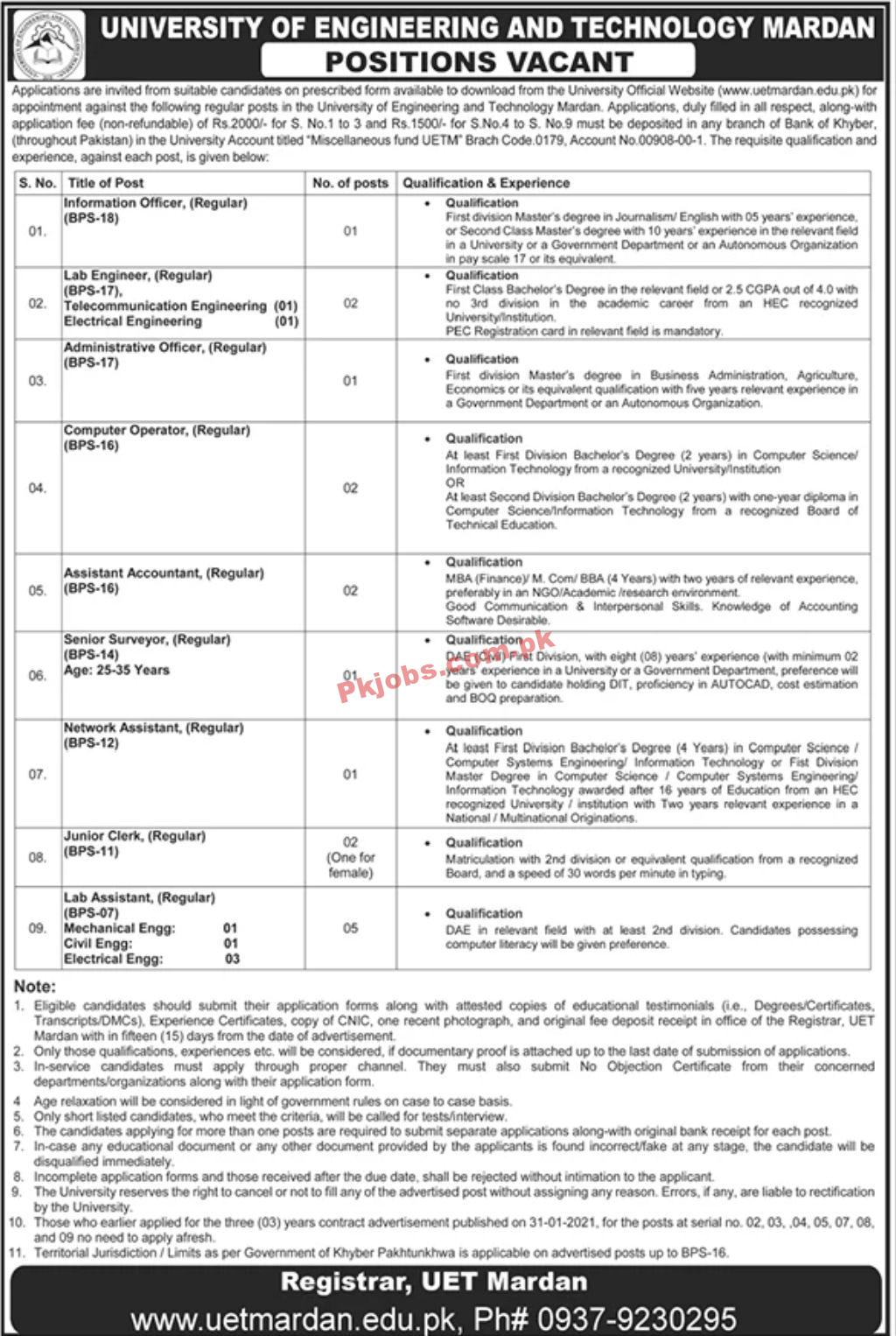 Jobs in University of Engineering and Technology Mardan