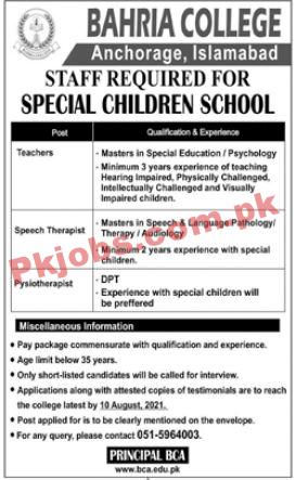 Bahria College Management & Teaching PK Jobs 2021