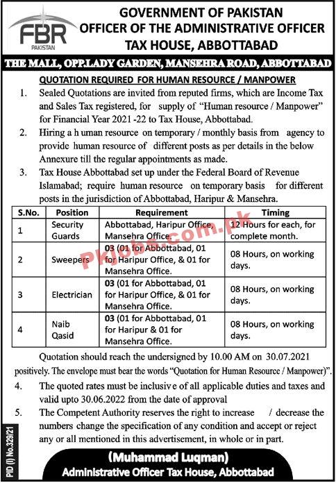 Federal Board of Revenue (FBR) Announced Support Staff PK Jobs 2021