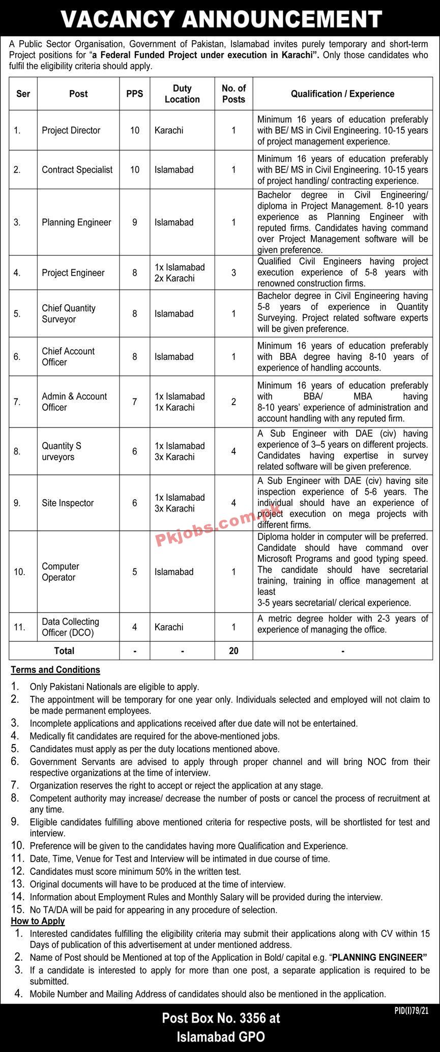 Federal Public Sector Organization Announced Management PK Jobs 2021