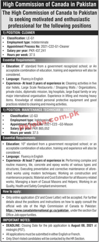 High Commission of Canada in Pakistan Support Staff PK Jobs 2021