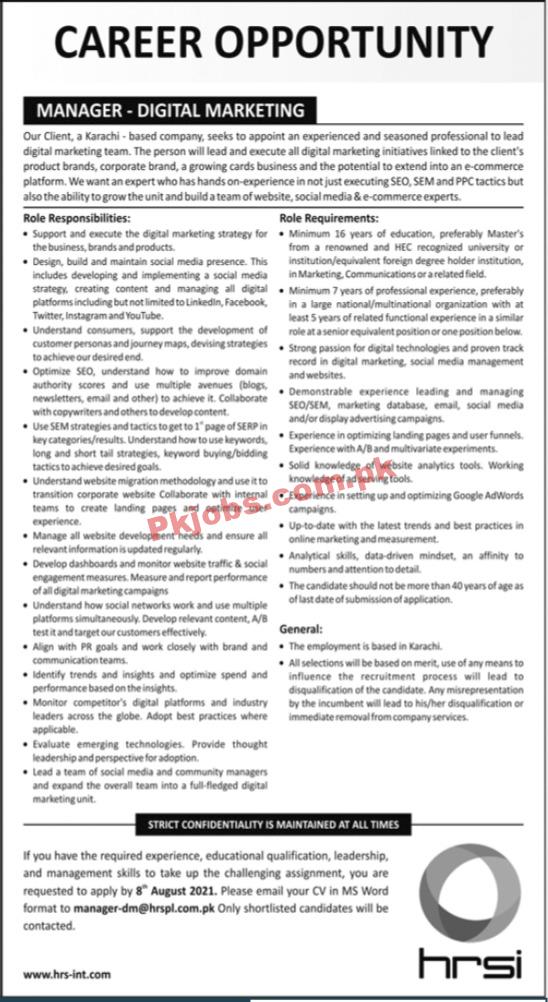 Human Resource Solution International (HRSI) Announced Management PK Jobs 2021