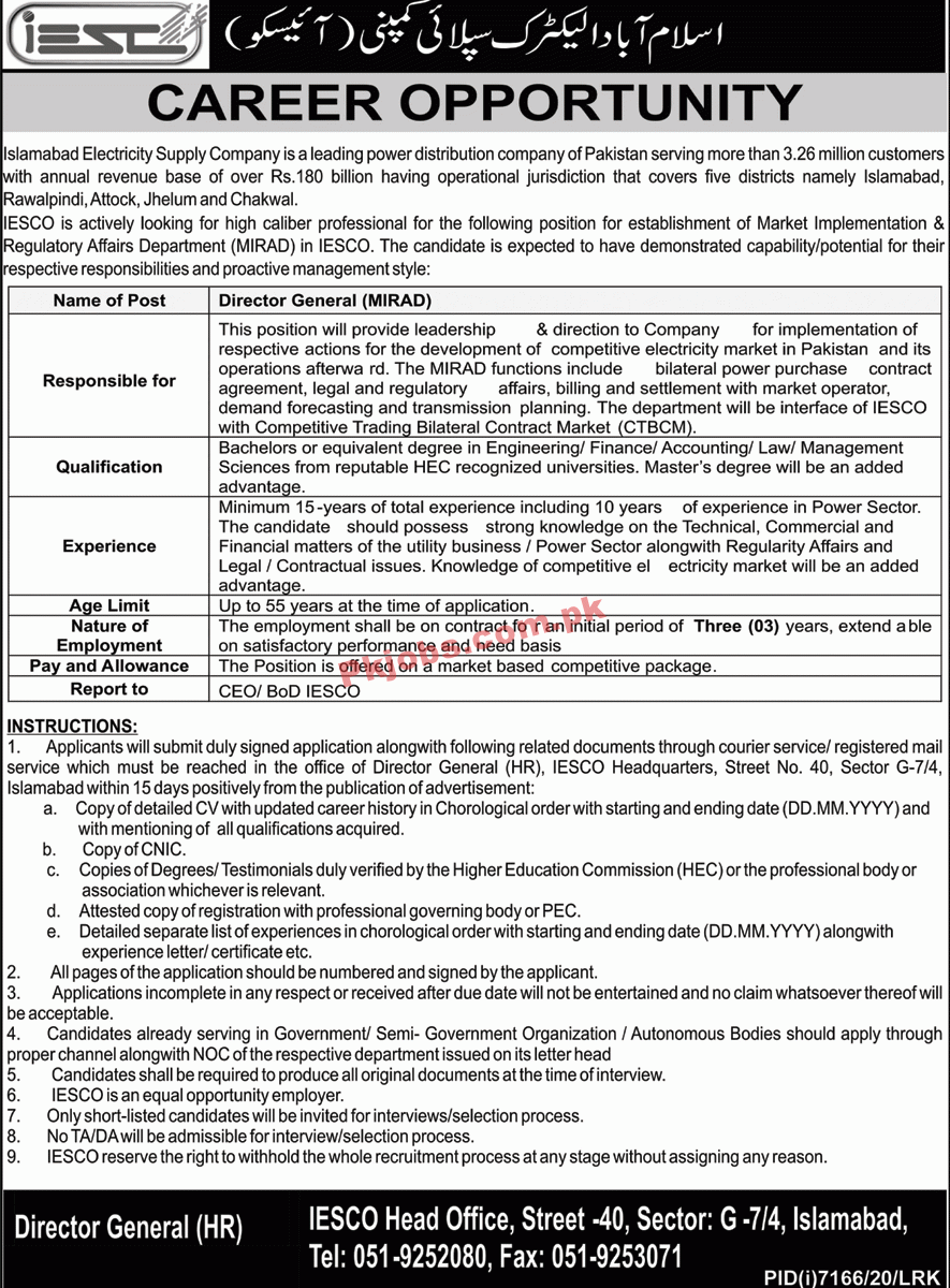 IESCO Electric Power Supply Company Announced Management PK Jobs 2021