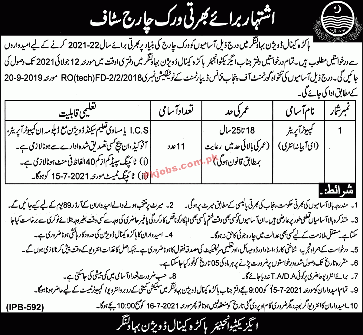 Jobs in Canal Division Bahawalnagar