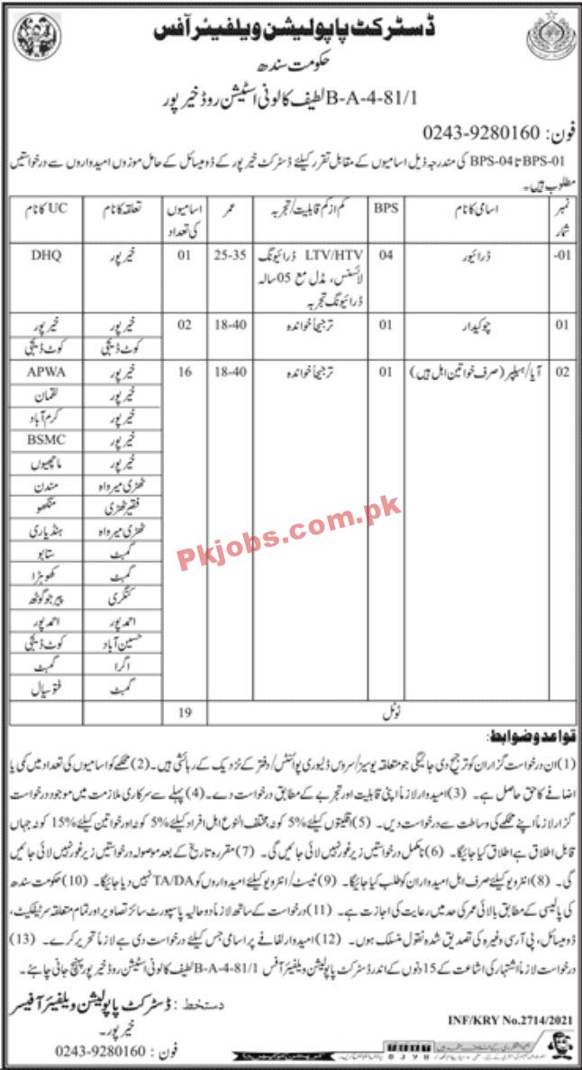 Jobs in District Population Welfare Office Sindh