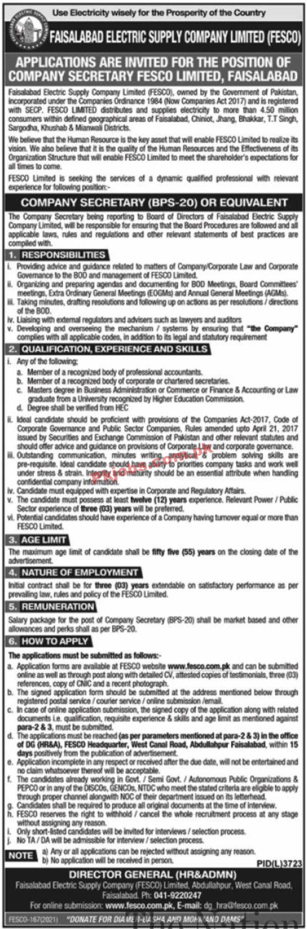 Jobs in Faisalabad Electric Supply Company Limited FESCO