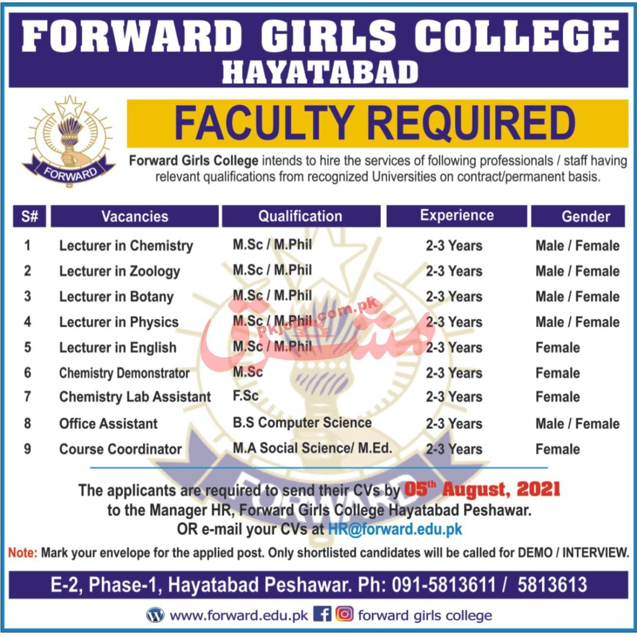 Jobs in Forward Girls College Hayatabad