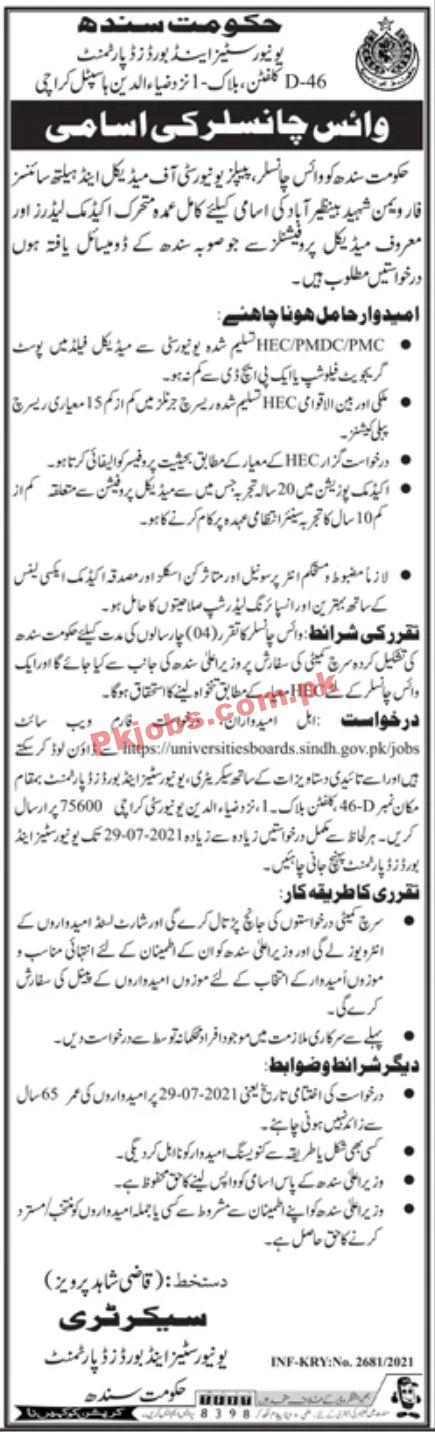 Jobs in Government of Sindh Universities & Board Department