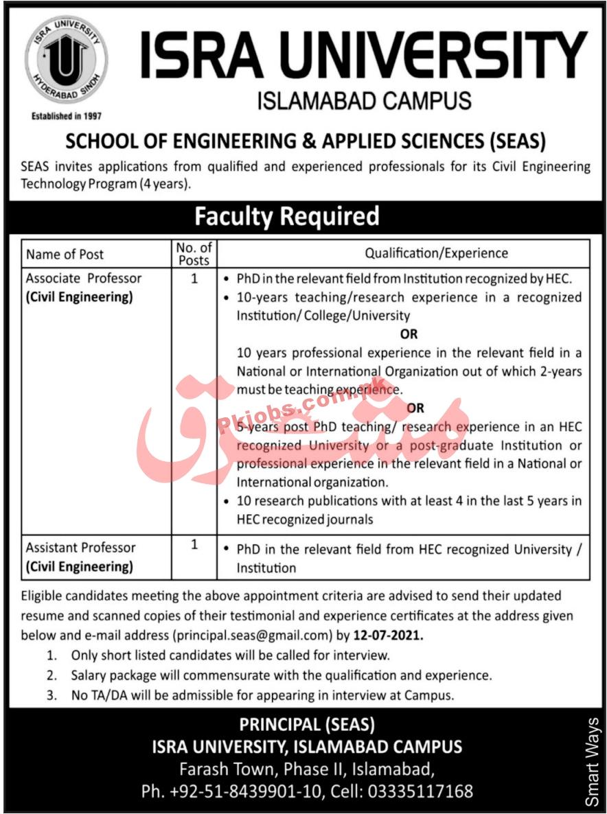 Jobs in ISRA University Islamabad Campus