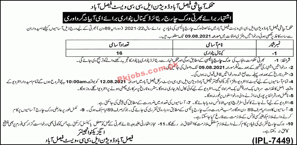 Jobs in Irrigation Department Faisalabad