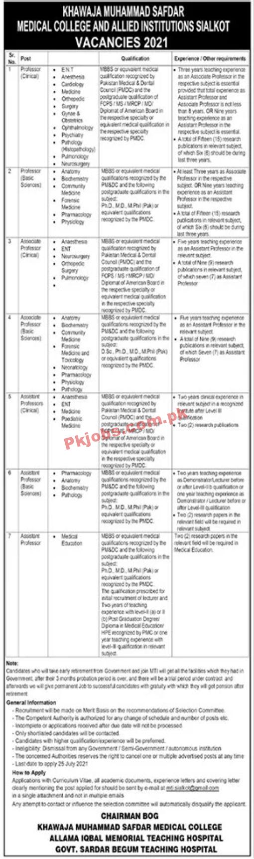 Jobs in Khawaja Muhammad Safdar Medical College Sialkot