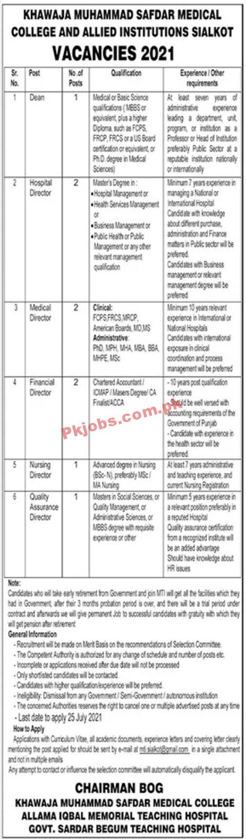 Jobs in Khawaja Muhammad Safdar Medical College and Allied Institutions Sialkot