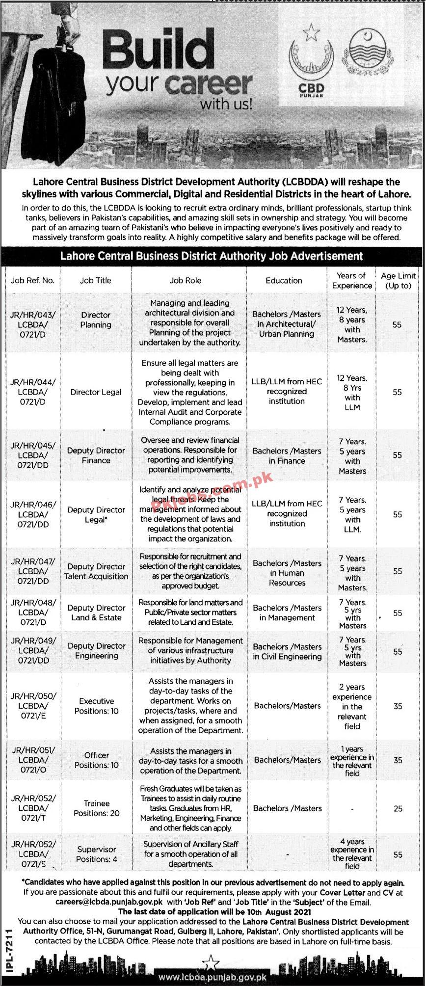 Jobs in Lahore Central Business District Development Authority LCBDDA Lahore