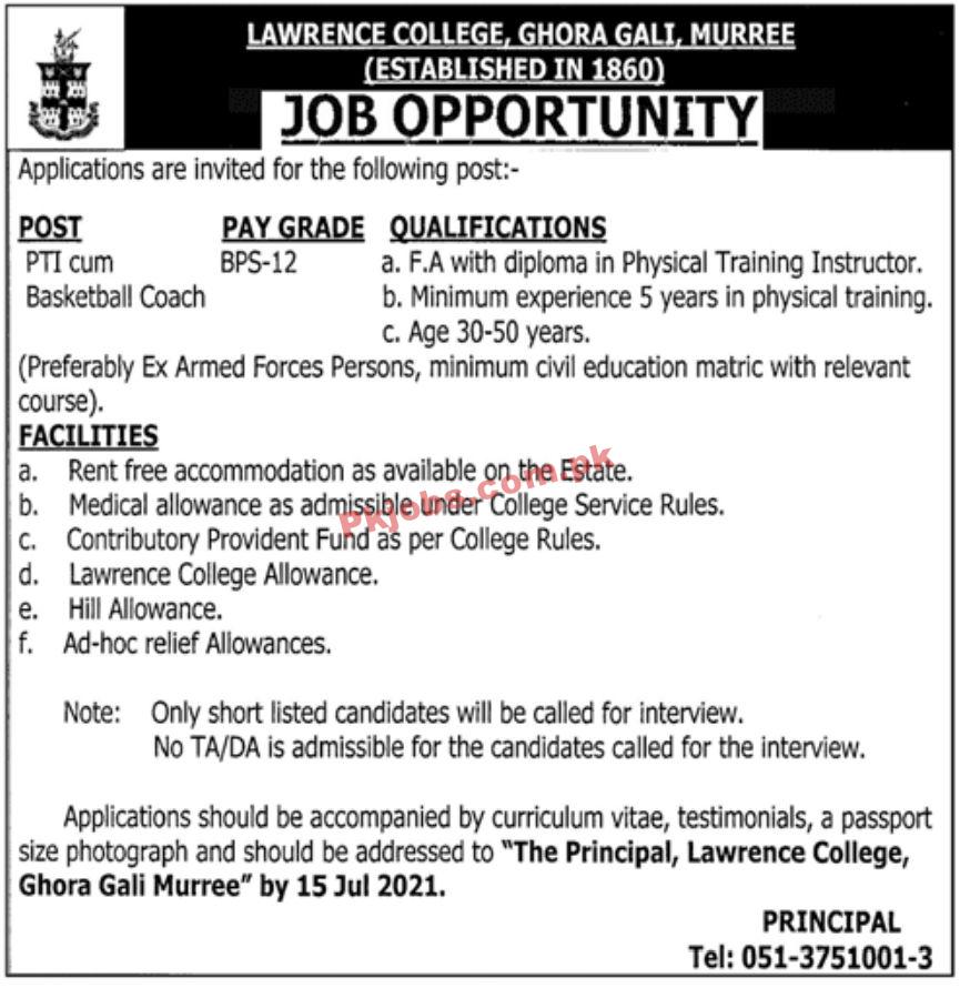 Jobs in Lawrence College Ghora Gali Murree