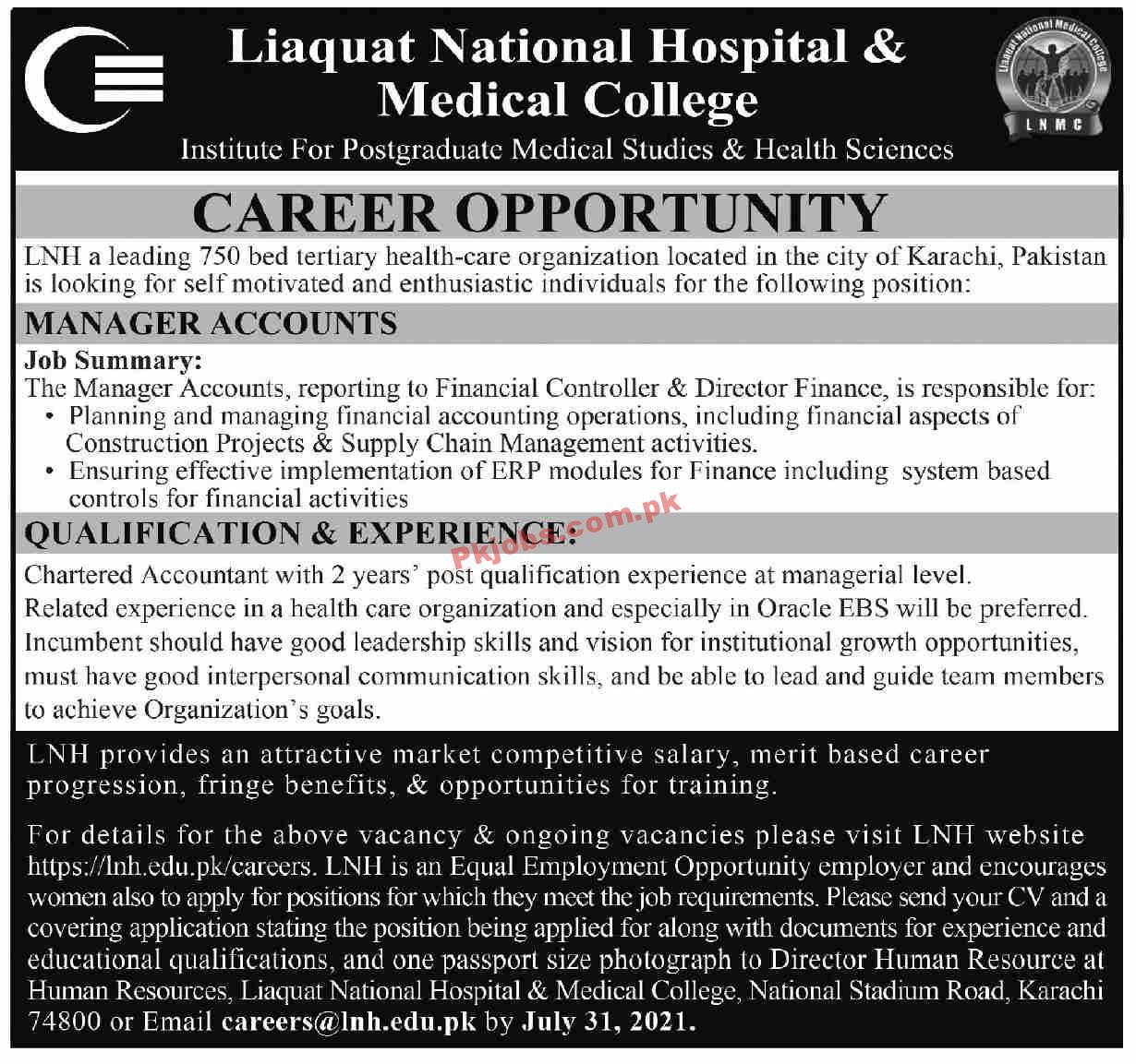 Jobs in Liaquat National Hospital & Medical College