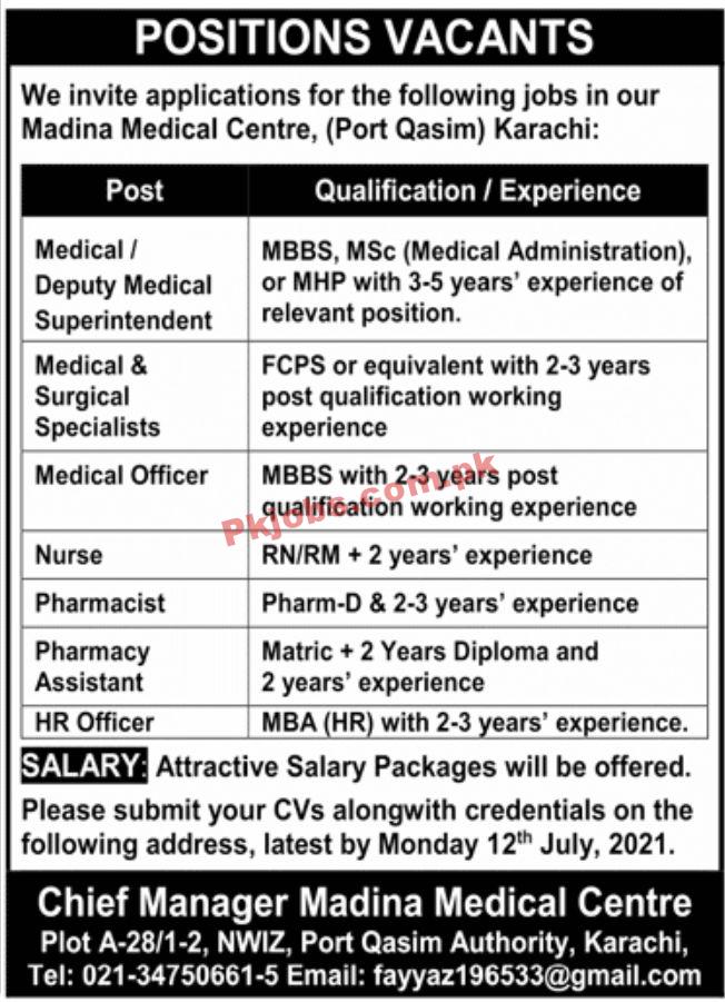 Jobs in Madina Medical Centre Karachi